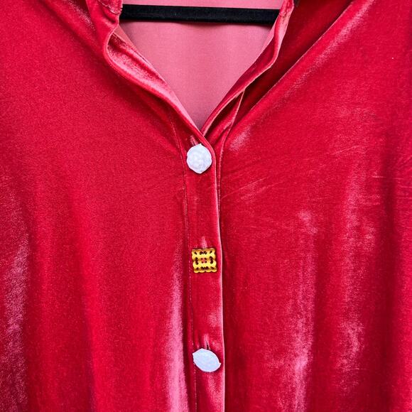 NWOT Soft Surroundings Red Velvet Button-Up Shirt Mixed Buttons Long Sleeve M - Picture 6 of 11
